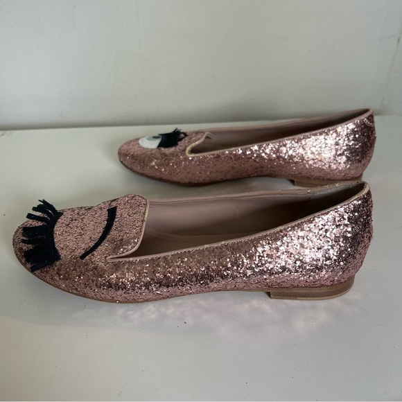 Chiara Ferragni Flirting Winking Eye Pink Glitter Ballet Flats Size 7 - Picture 6 of 11